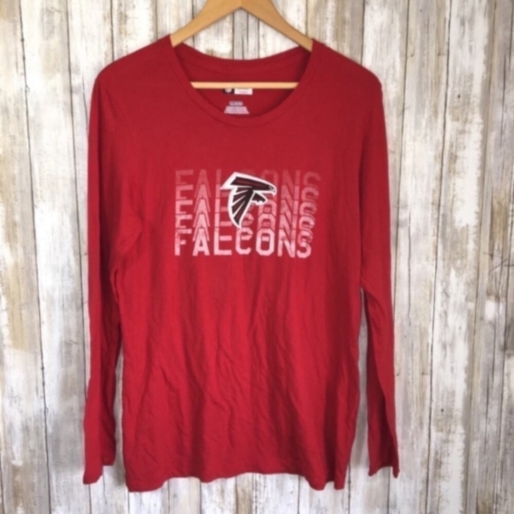 NFL Atlanta Falcons Long Sleeve Tee Women’s XL Red Graphic Football Shirt